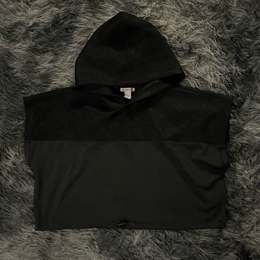 Black Sleeveless Mesh Hoodie